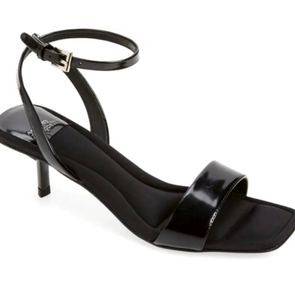 Jeffrey Campbell Evoke Sculpted Black Kitten Heel Sandal Size 7.5